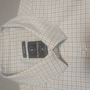 Bluffworks Men's Slim Fit Casual Button Down Shirt - White and Brown